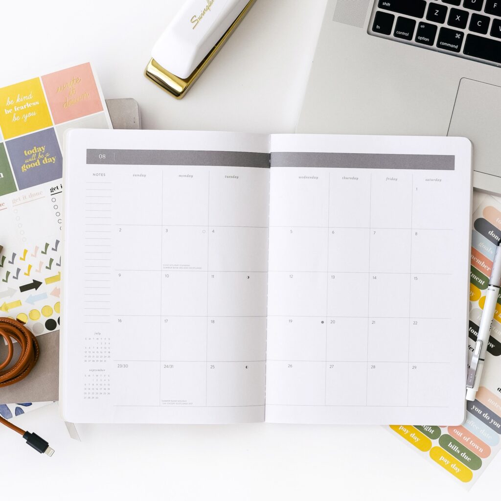 Open journal showing calendar view