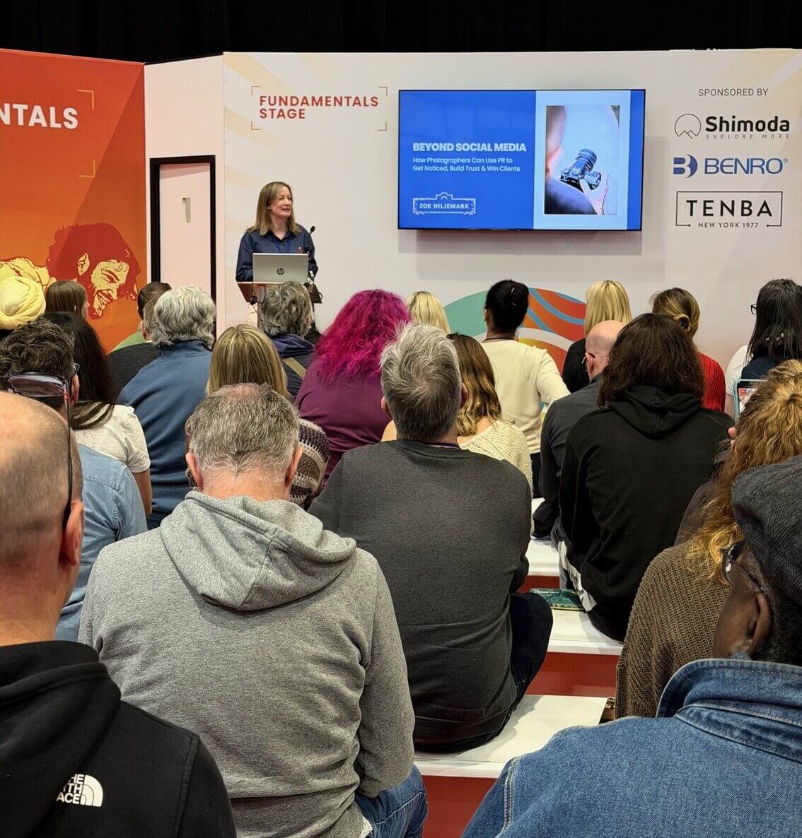 Zoe Hiljemark speaking about PR to an audience of photographers at The Photography Show 2026