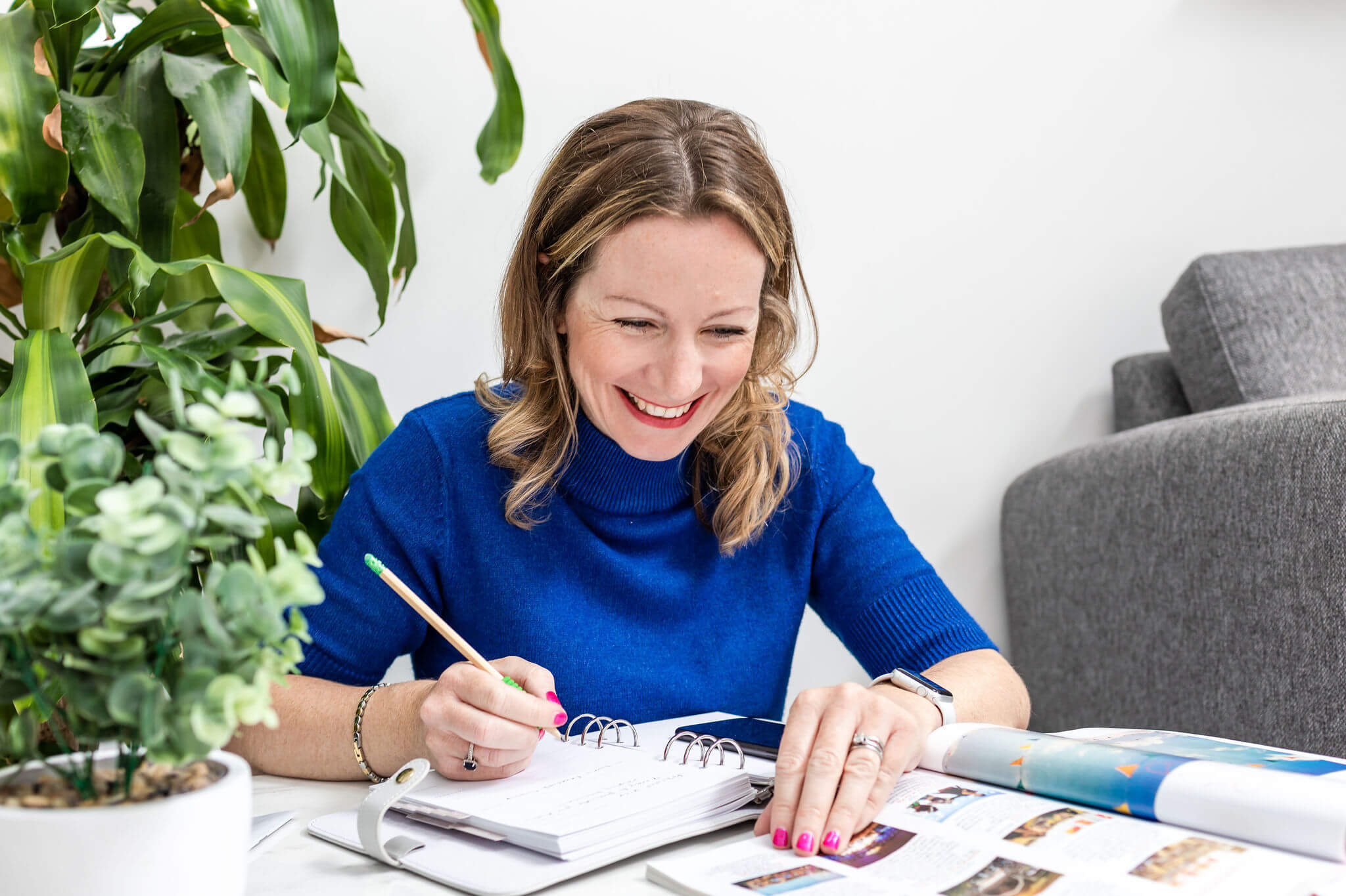 PR consultant Zoe Hiljemark smiling while working