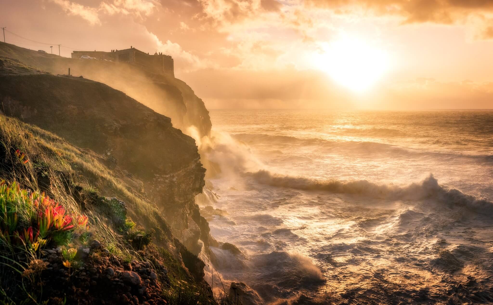 Sunset photograph at Praia do Norte Nazare Portugal by Nico Trinkhaus