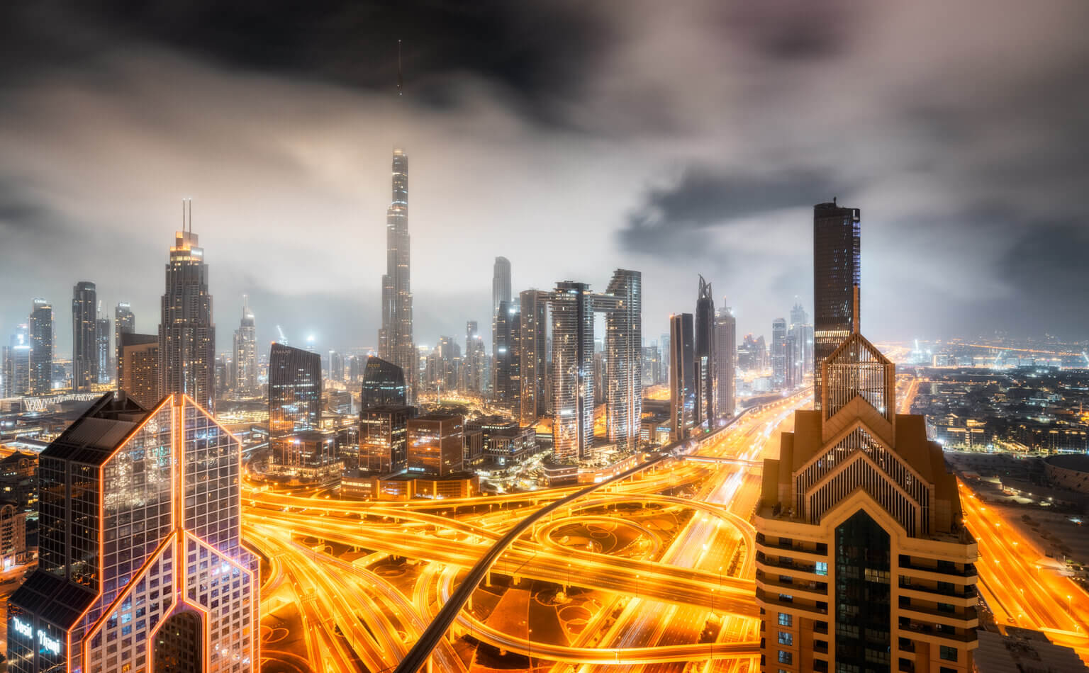 Downtown Dubai at Night by Nico Trinkhaus